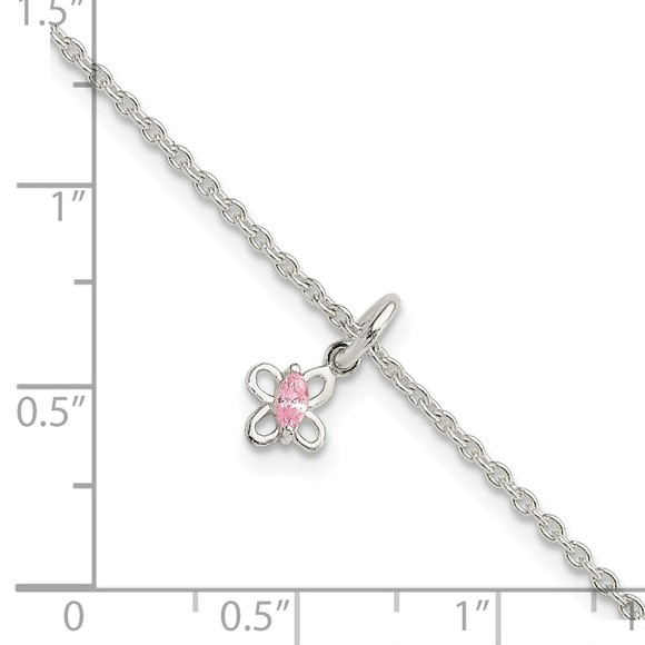 925 Sterling Silver Pink CZ Butterfly 5" with 1.5in Ext. Children's Bracelet - Picture 3 of 4